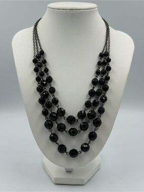 White House Black Market 3 Layered Black Faceted Beads Necklace
